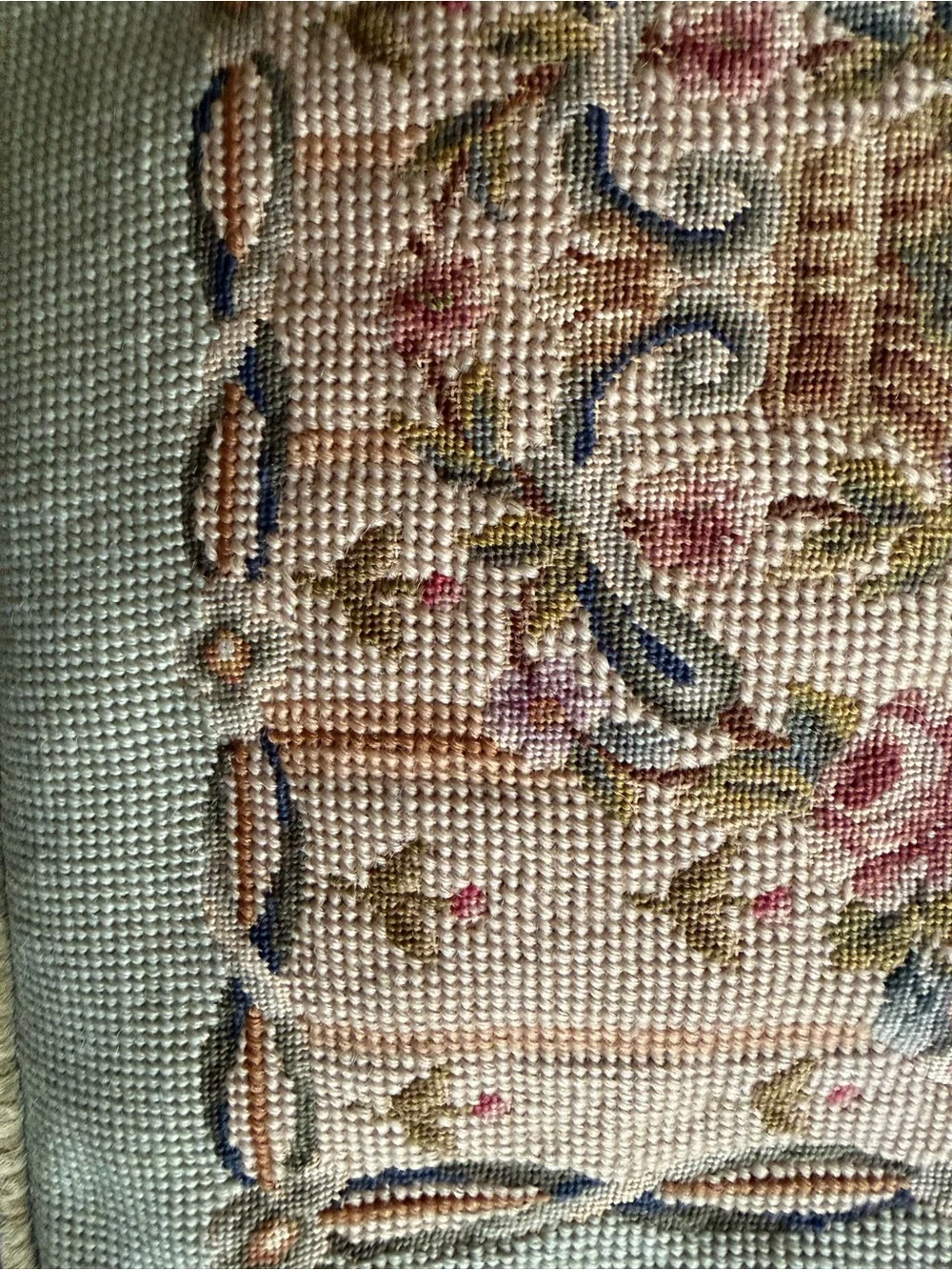 Pair Antique French PILLOW Cushions large needlepoint petitpoint roses